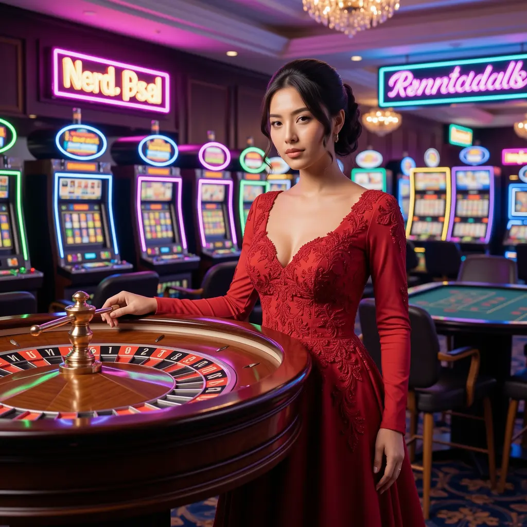Mesin slot neon futuristik dengan gulungan bercahaya dan koin beterbangan dalam suasana kasino cyberpunk yang menampilkan pengalaman slot online imersif di YYY123 untuk pemain Indonesia YYY123 – Rasakan hiburan kasino langsung premium yang dirancang khusus untuk Indonesia